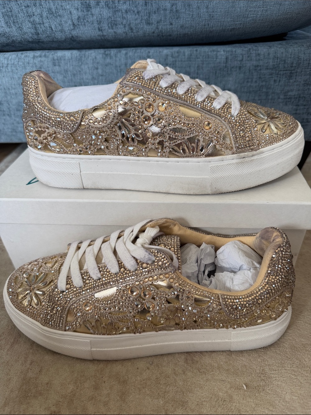 Betsey Johnson Rose Gold Crystal Embellished Sneakers - Picture 3 of 10